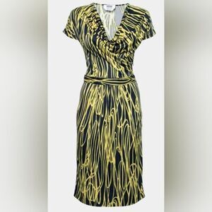 Moschino Cheap and Chic Navy Blue & Yellow Printed Silk Jersey Dress Size 8